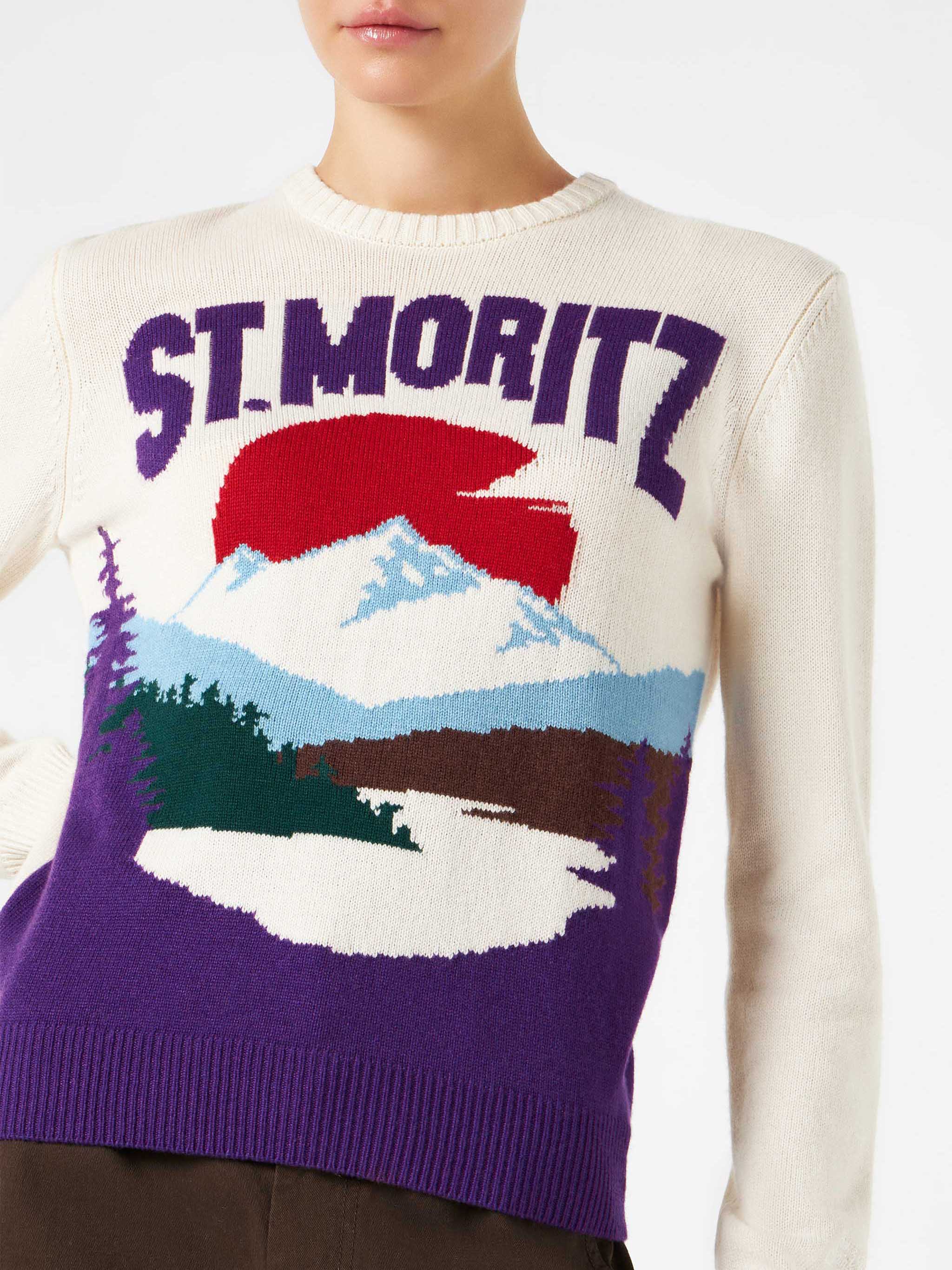 Damenpullover mit Rundhalsausschnitt und St. Moritz-Logo