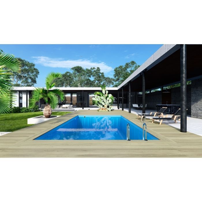 Piscina de madera Aqua de 8,5 x 4,35 m - 1,45 m de profundidad - con fijaciones para enterramiento - BAS7309OSPI