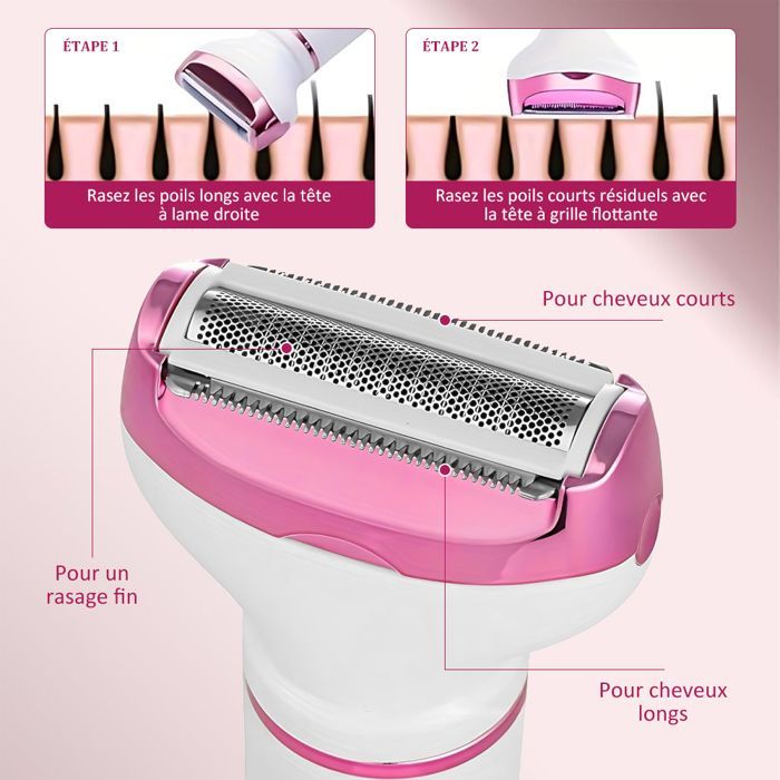 Rasoir Electrique Femme - 4 en 1 Indolore Corps Tondeuse Pour Bikini, Visage, Sourcils, Nez, Aisselles - USB Rechargeable