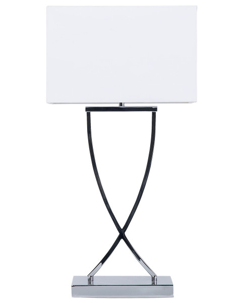 Lampa stołowa nocna srebrna biały abażur