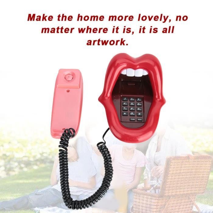 Telefono fisso - SONEW - Modello con linguetta rossa - Con filo - Funzione luce lampeggiante - Design accattivante