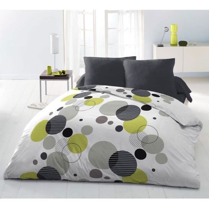 Juego de ropa de cama de microfibra - HOME LINGE PASSION - DREAM BUBBLES - Funda nórdica 220 x 240 cm + 2 fundas de almohada 63 x 63 cm - Gris