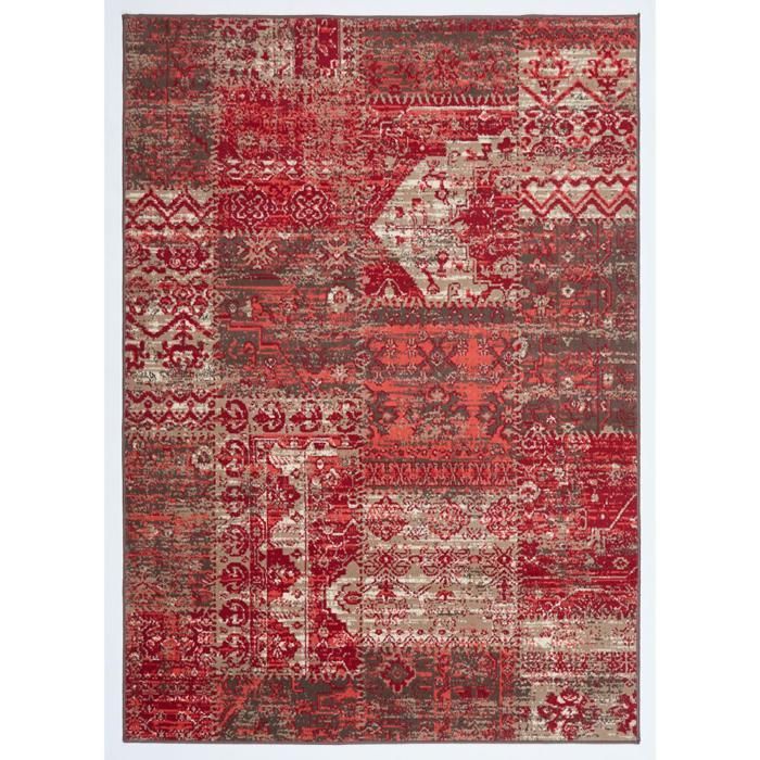 Wohnzimmerteppich 200x290 cm, gewebt, rot, rechteckig, ethnisches Muster, WORKYPATCH