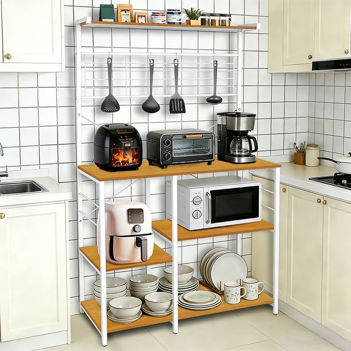 ESTANTERÍA DE ALMACENAMIENTO DE COCINA - HOMEWELL - SOPORTE ORGANIZADOR - 90 X 40 X 168 CM - MADERA NATURAL Y COLOR BLANCO
