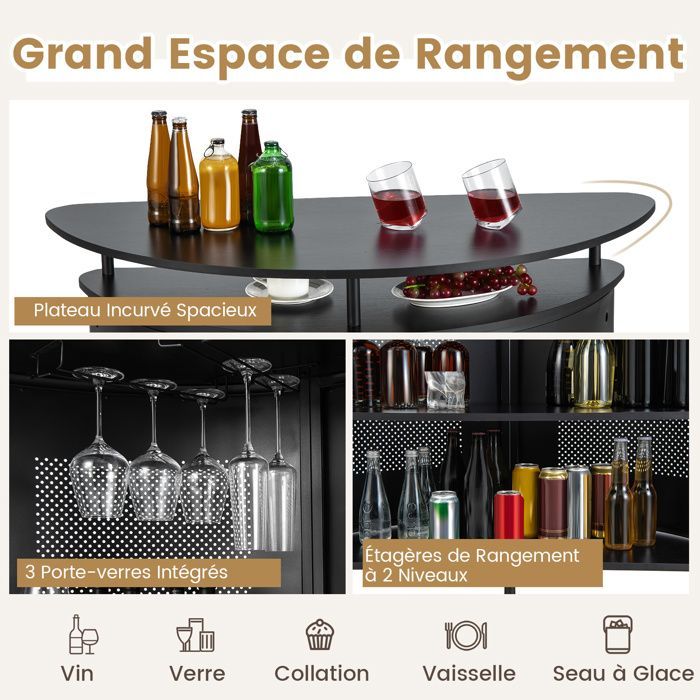 Buffet de Cuisine à 4 Niveaux COSTWAY avec Etagères, 3 Supports à Verres à Pied, Repose-pied, Table de Bar Industrielle pour Salon
