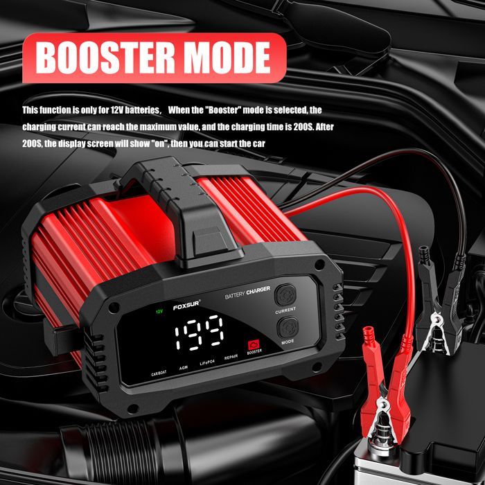 Chargeur de Batterie de Voiture Intelligent Portable 25A/15A pour Moto 12V 24V, Plomb-acide AGM LiFePo4, Courant de Charge Optionnel