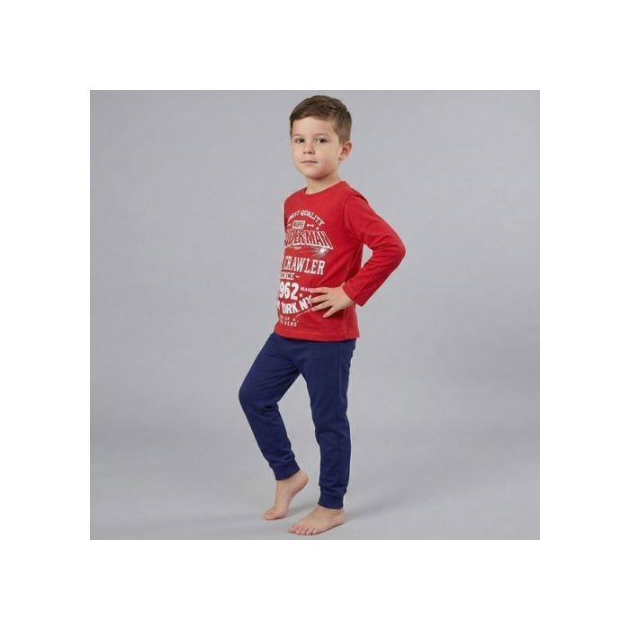 MARVEL Spider-Man tweedelige rode en marineblauwe pyjama voor jongens, katoenen pyjama met lange mouwen, 104 cm