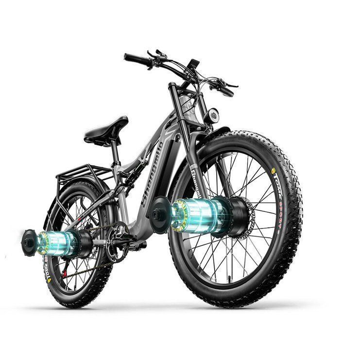 Adult electric bike - Shengmilo S600 - 2000W Dual motor - 26-inch Fat Bike - 48V 17.5Ah battery - Full suspension - Gray