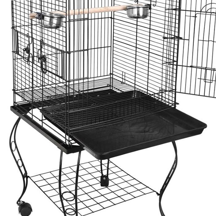 Yipeema-Vogelkäfig mit abnehmbarem Ständer für Papageien, Sittiche und Kanarienvögel – Schwarz – 59 x 59 x 150 cm