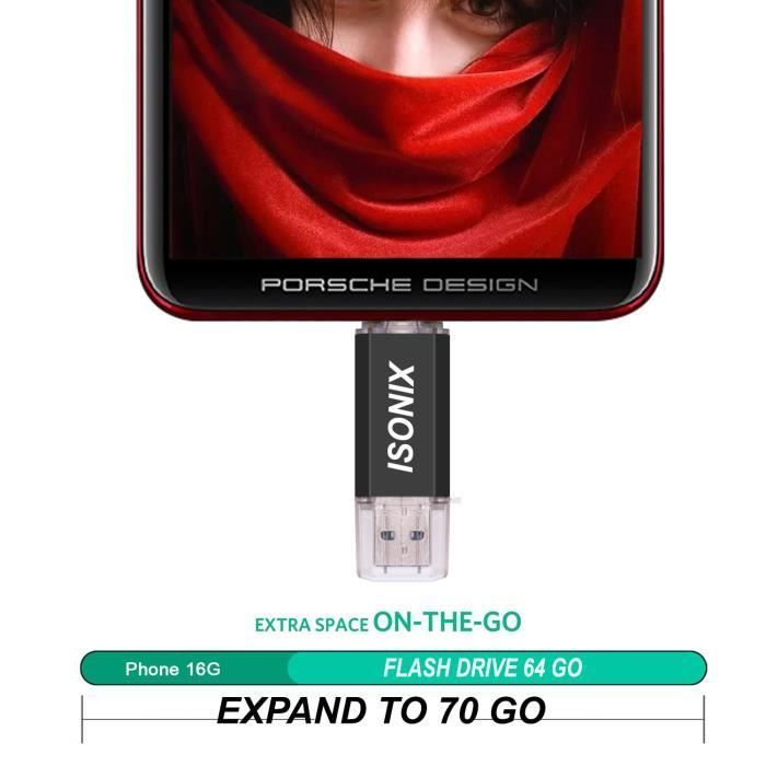 Clé USB 128 Go Type C 2 en 1 USB OTG Pendrive pour Samsung Huawei - Noir
