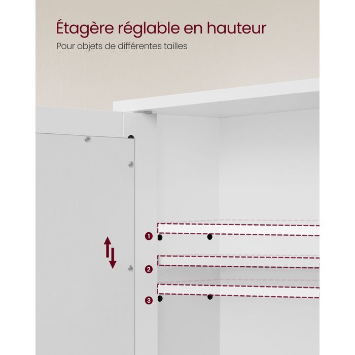 Mobiletto da bagno a parete con 2 ante e specchio - VASAGLE - Bianco - 56 x 13 x 58 cm