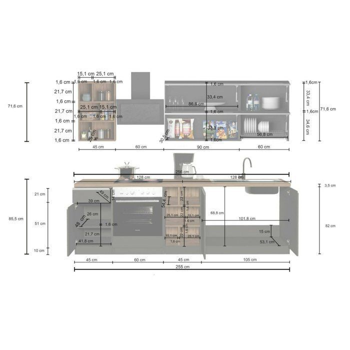 Cocina completa Fonti Dmora, en madera lacada en blanco brillante.