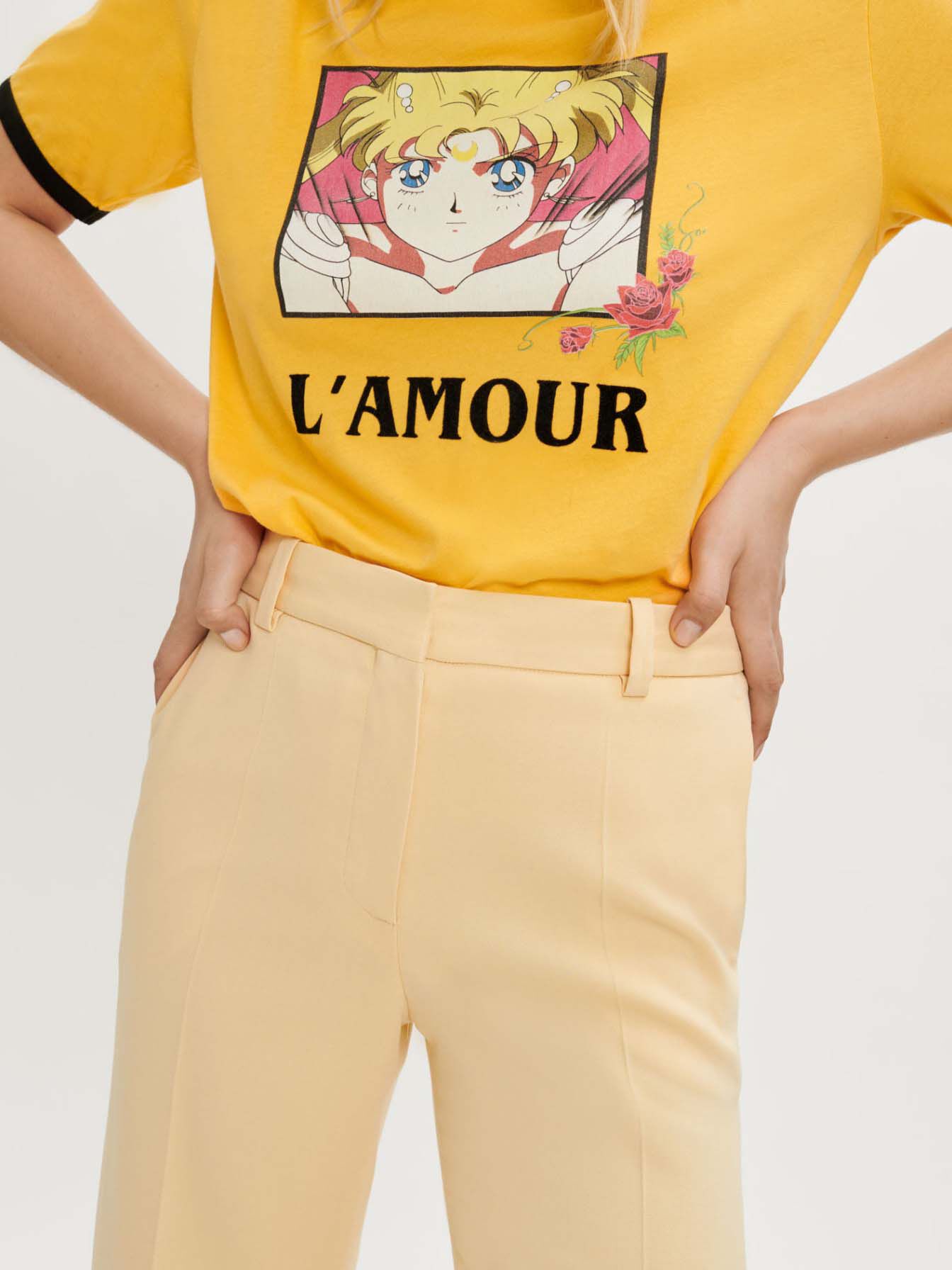 Jachetă lată, stil american, cu două rânduri de nasturi - Galben deschis
