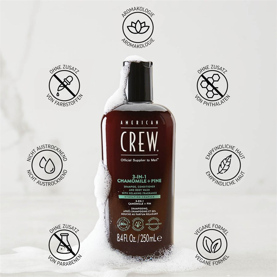 American Crew 3-u-1 šampon za kosu s mirisom kamilice i bora, šampon, regenerator i gel za tuširanje - 1000 ml