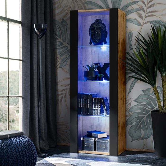 Mobile porta TV Tivoli Medio Komodee - LED blu - Nero opaco e legno naturale - 195x159x35 cm