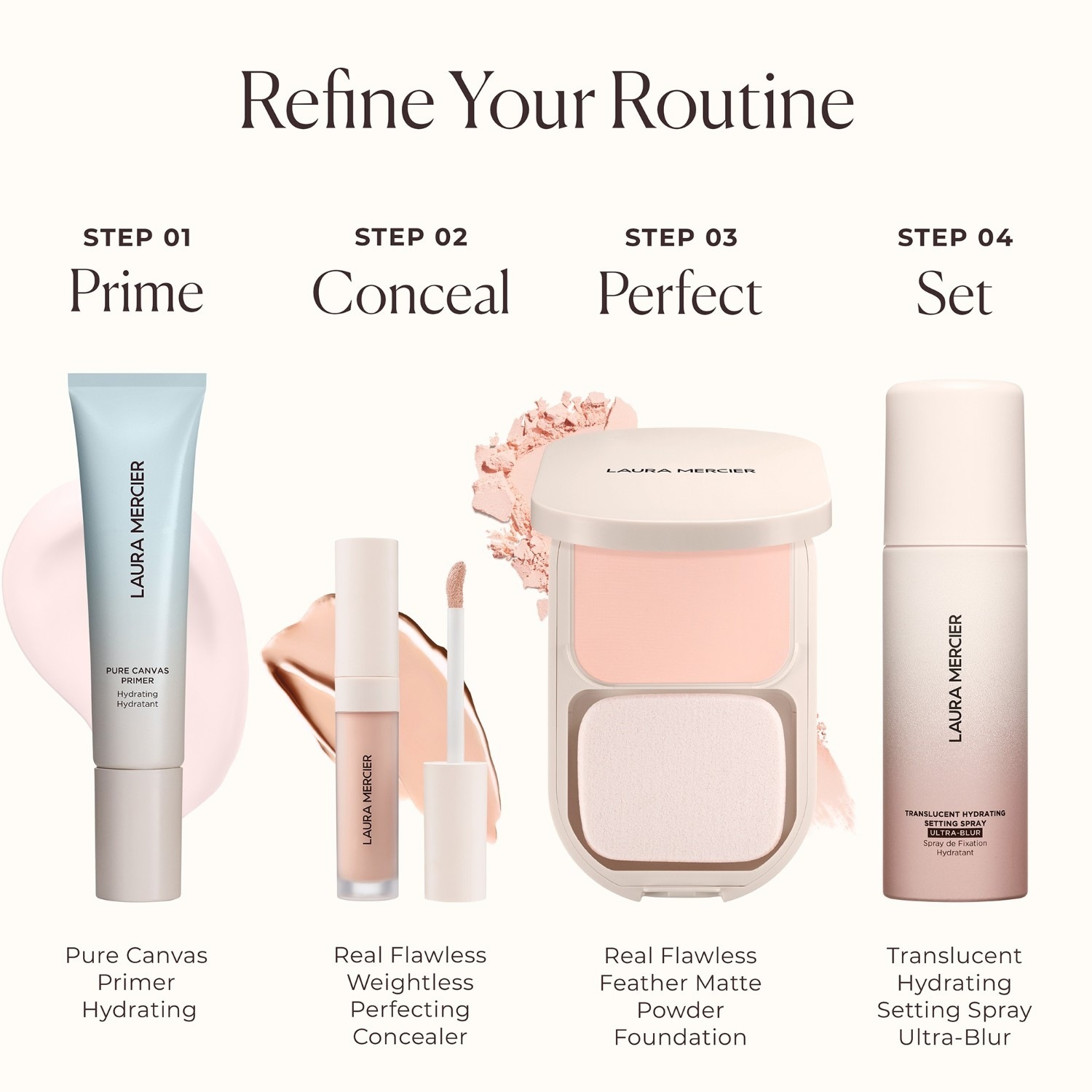 Laura Mercier tonālais krēms Real Flawless Feather matēts pūderis - 7,6 g