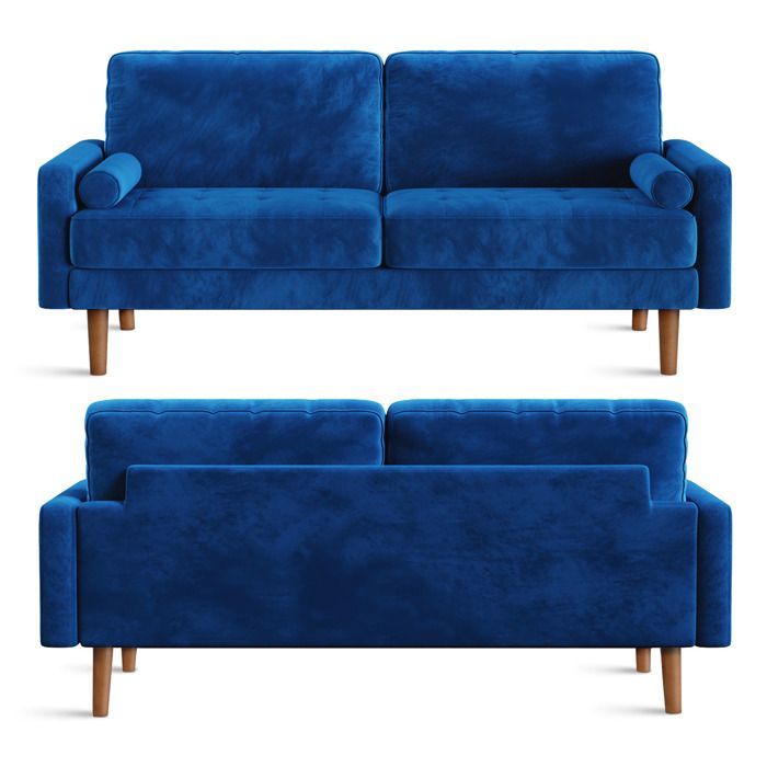 Canapé 3 Places en Velours Bleu,Canapé Scandinave avec 2 coussins pour salon chambre,Fauteuil Moderne 176×78×85 cm