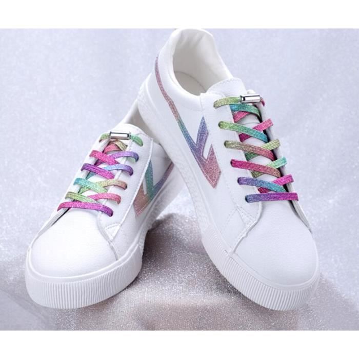 3 paires de lacets élastiques de couleur arc-en-ciel avec boucles en métal universelles pour chaussures pour enfants et adultes