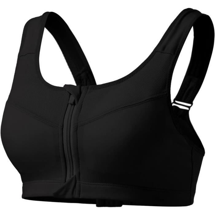 Soutien Gorge de Sport Femme Maintien Fort Avant Zippée Push Up sans Grande Taille Armature Brassière Fermeture(Noir) Noir
