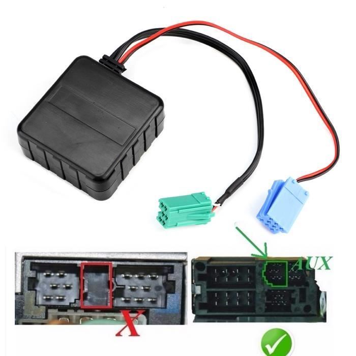 Cable de audio auxiliar AUX - Renault - Compatible con varios modelos - Bluetooth - Alta calidad - Negro