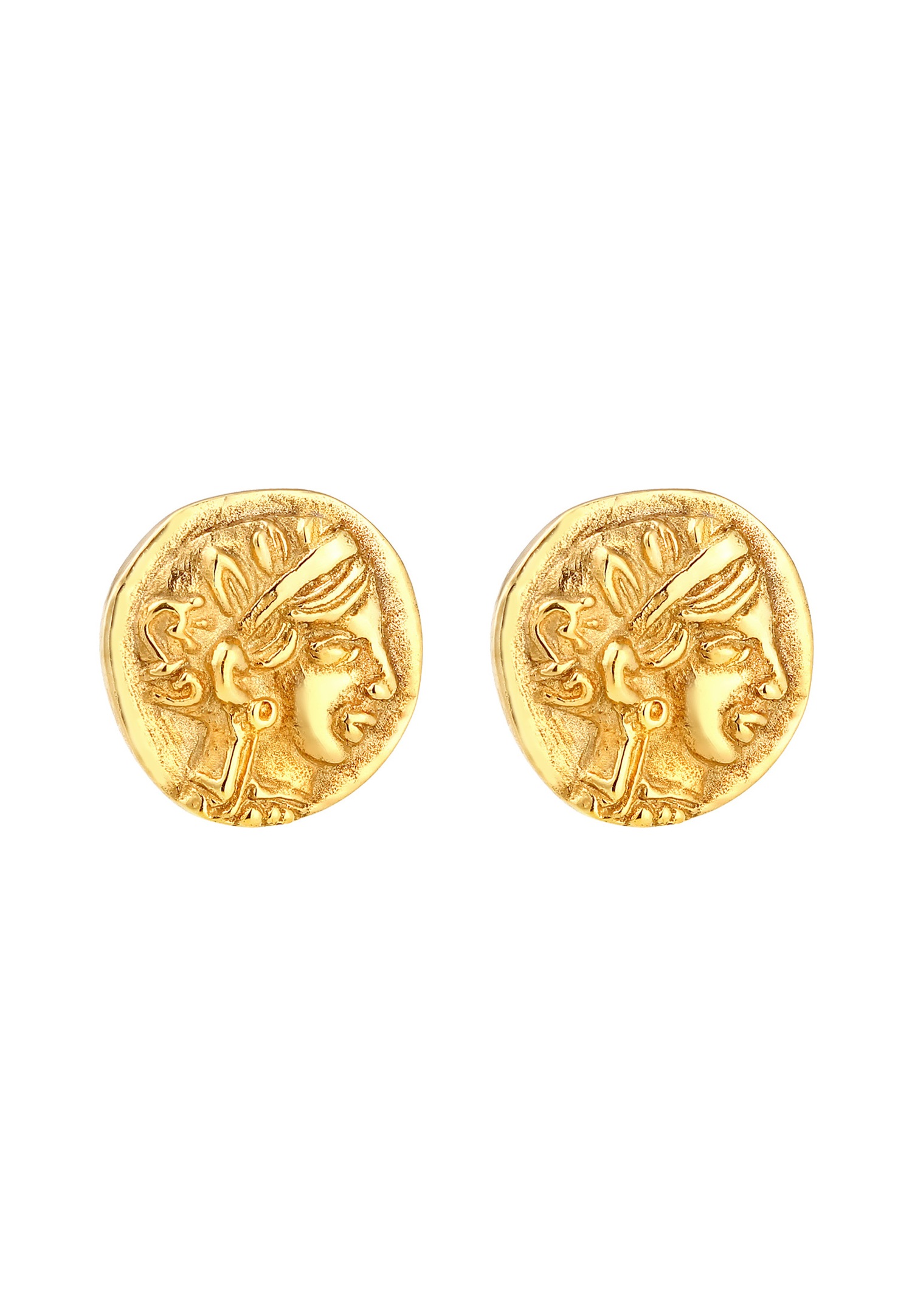 Elli Médaille Vintage Martelé Clous d'Oreilles Femme - (925/1000) Argent Plaqué or