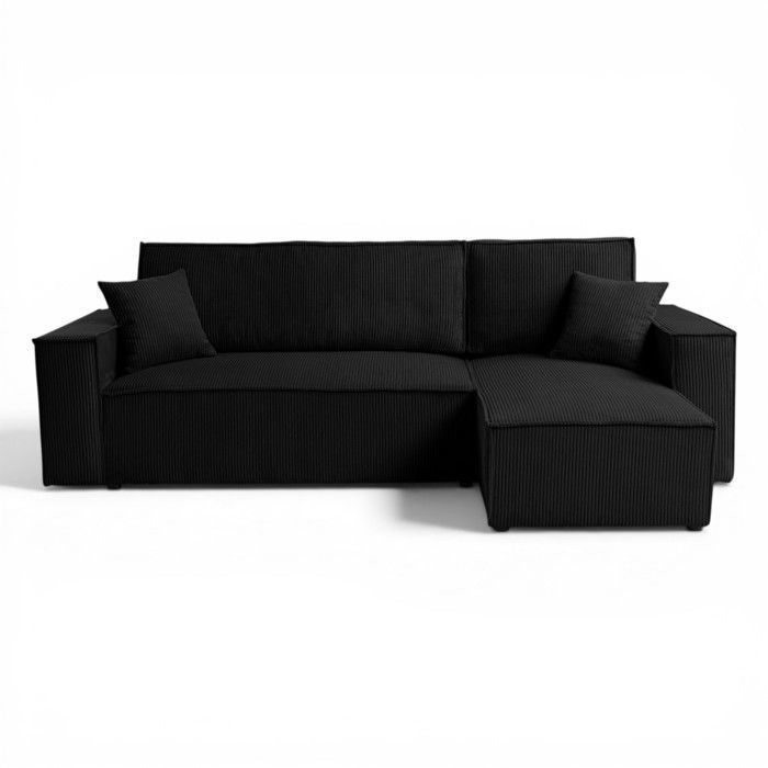 LISA corner sofa bed, reversible, with storage, in black anthracite corduroy