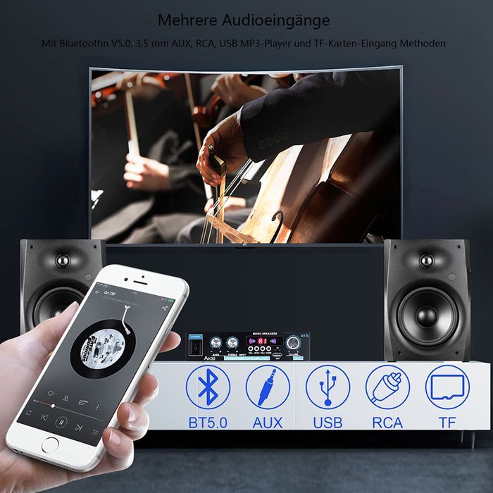 Amplificador Bluetooth HiFi - Mini amplificador de 2 canales - Negro - 0,55 kg - Inalámbrico