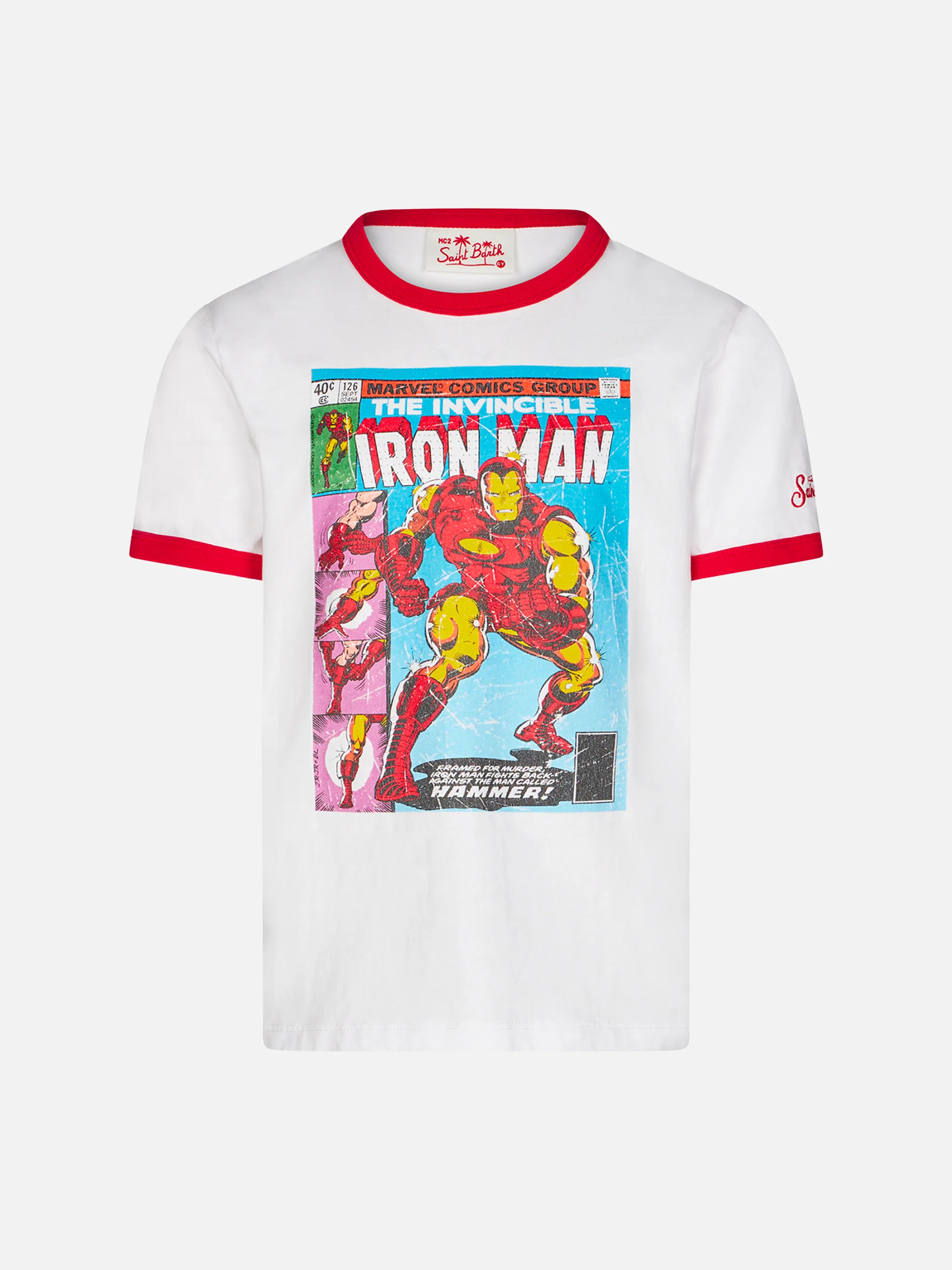 T-shirt da bambino in cotone bianco con stampa frontale Iron Man | EDI