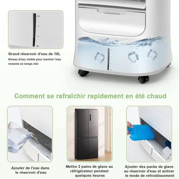 Aire acondicionado/ventilador/humidificador portátil 4 en 1 COSTWAY de 10 L y 55 W - Oscilación de 63° - Temporizador de 15 horas - 39 x 33 x 74 cm