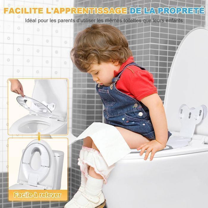 Riduttore per sedile WC per bambini - Rialzo per sedile WC per bambini - Lunghezza regolabile - con barriera anti-urina in gomma morbida - Compatibile con vari WC