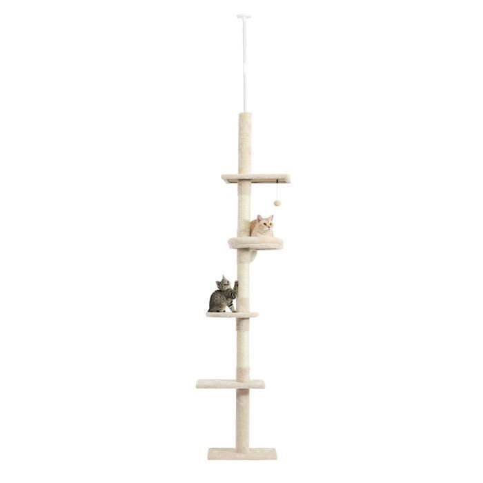 Árvore para gatos PAWZ Road para teto, poste arranhador de sisal, altura ajustável de 238 a 275 cm, bege