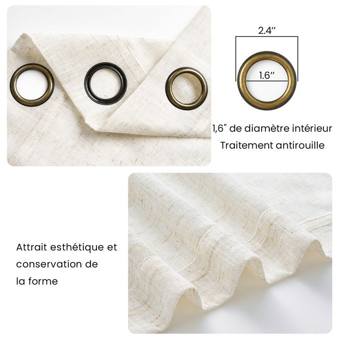 Topfinel Rideau Lin Avec Œillets Rideau Voilage Pour Salon Cuisine et Chambre à Coucher Rideau Courts Naturel 140x160cm Lot de 2