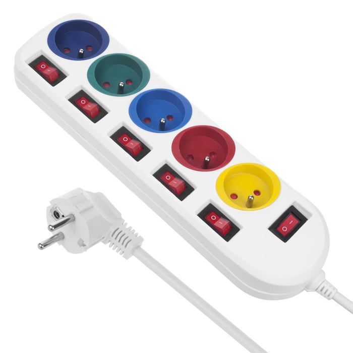 Regleta - Maclean - MCE204 M/W - 5 enchufes - Protección infantil - Cable de 1,5 m
