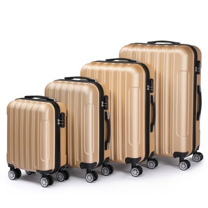 ALIGHTUP - Juego de 4 maletas portátiles 4 en 1 de ABS con ruedas - 45 cm/56 cm/66 cm/76 cm - Oro champán