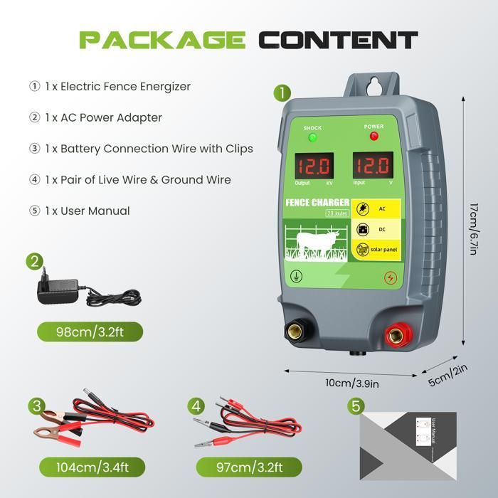 Elettrificatore per recinzioni elettriche da 10 km, alimentato dalla rete elettrica, per bestiame (cavalli, mucche, pecore) per fattorie e giardini.