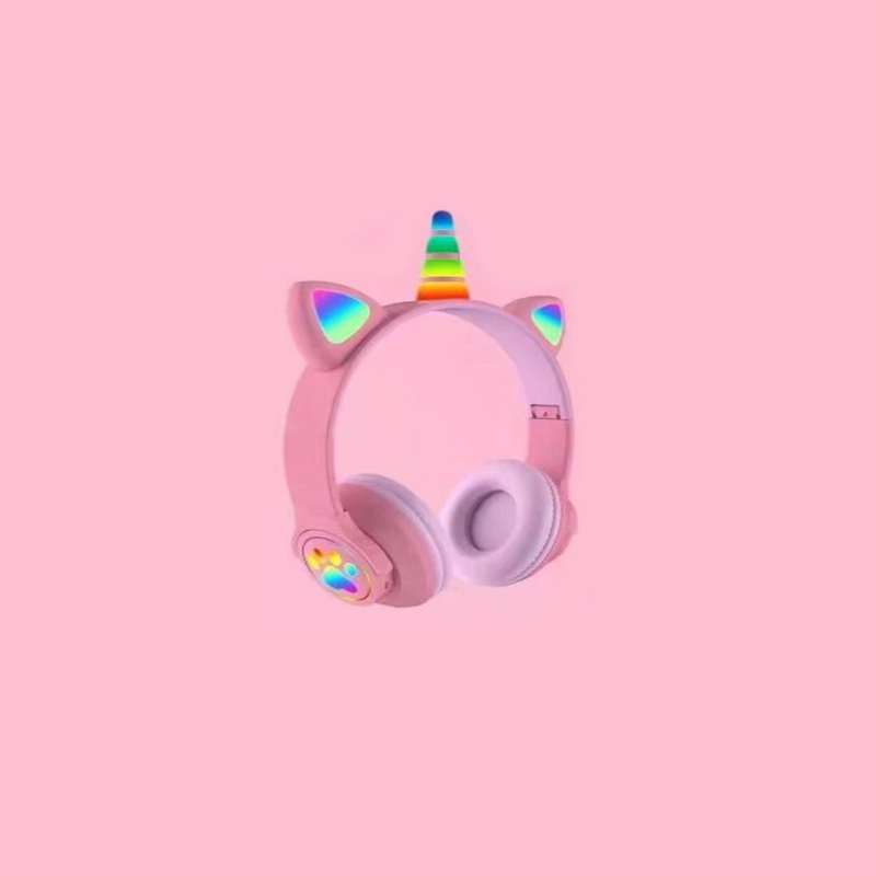 Belaidės „Bluetooth“ ausinės su vienaragio LED šviesa, rožinės spalvos, TWS-uni200p