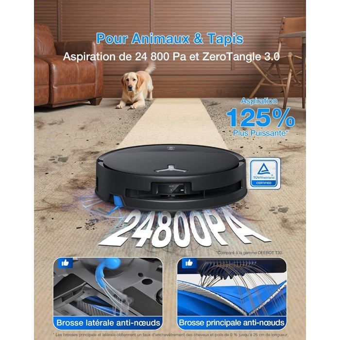 Robot aspirapolvere ECOVACS DEEBOT T80S Omni, 24.800 Pa, OZMO Roller 2.0, ZeroTangle 3.0, Triple Lift