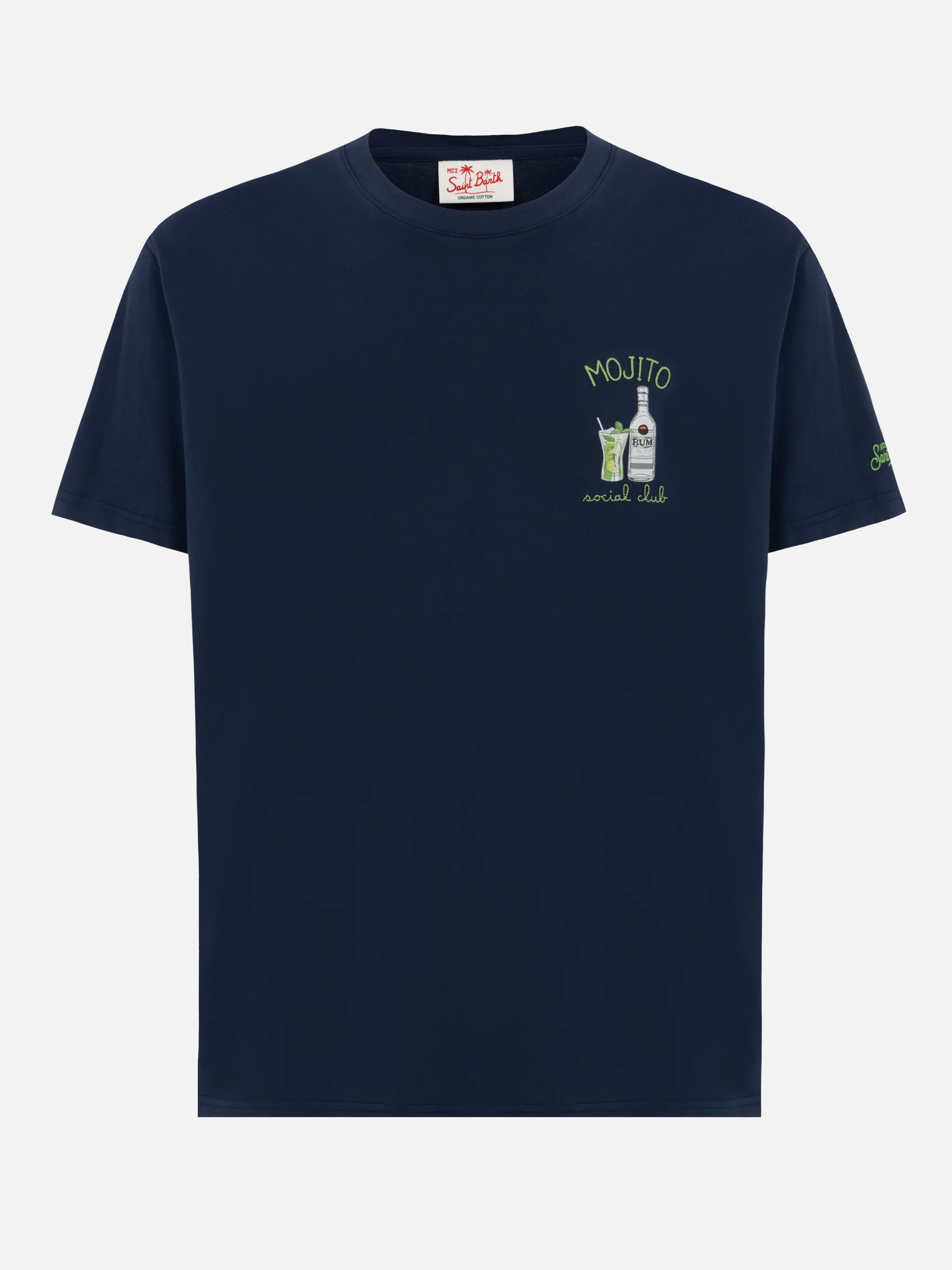 T-shirt voor heren van biologisch katoen met Mojito Social Club-borduurwerk.