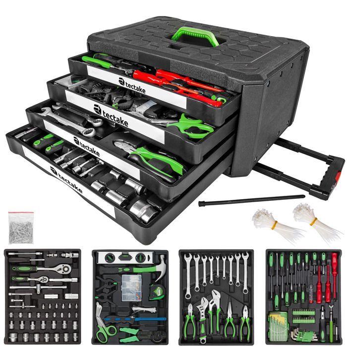 Toolbox - TECTAKE - GÉRARD 899-piece plastic toolbox on 4 levels - Black