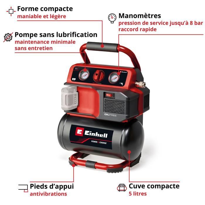Einhell TE-AC 18/75 Li OF-Solo PXC Cordless Compressor (18V, 8 bar max.) Supplied without charger or battery