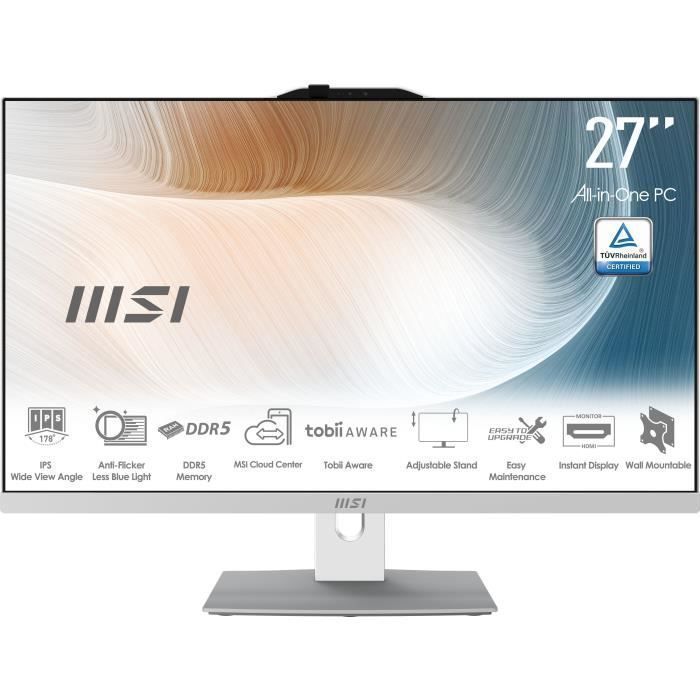 MSI All-in-One-PC – 27 Zoll – Ohne Windows – FHD-Bildschirm – i7 1260p – 16 GB RAM – 1 TB Festplatte – Verstellbarer Standfuß – Tastatur und Maus