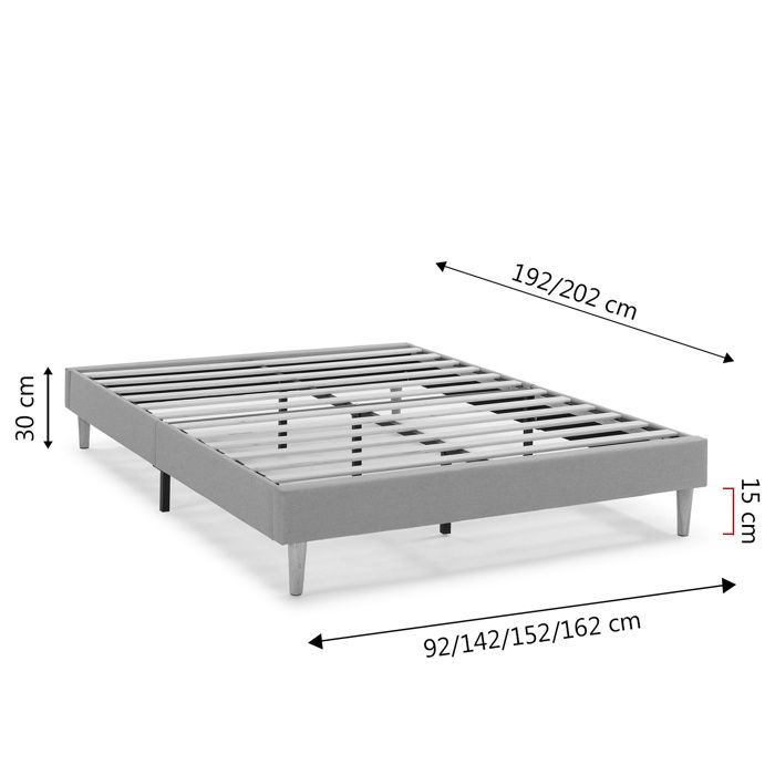Sommier tapissier Aura 140x190 cm Gris clair, Hauteur 30 cm