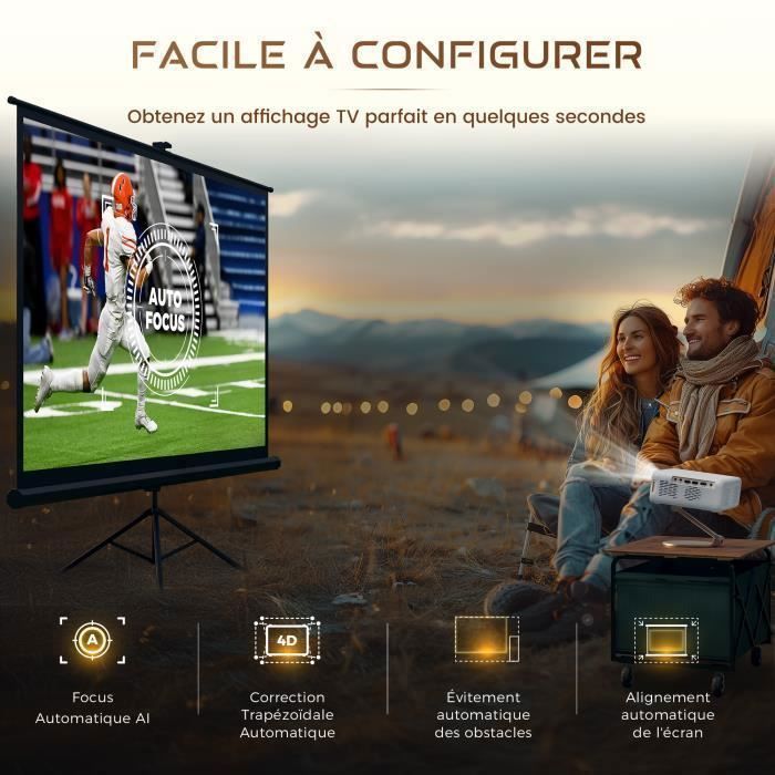 Netflix Built-in Aurzen Eazze D1 4K Mini Smart Projector with 5G WiFi, Bluetooth, Auto Focus/Keystone Correction, Dolby Audio, White
