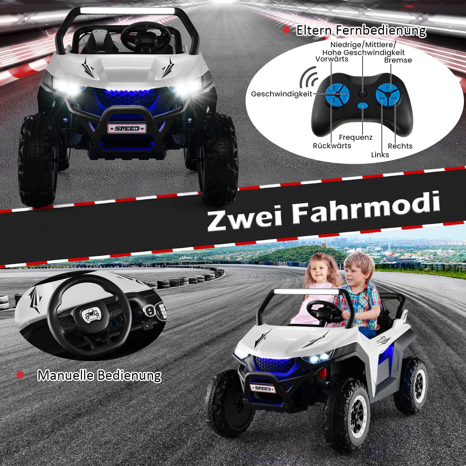 COSTWAY elektrisches Kinderauto 12V Kinderquad, 2 Sitze, 2-4 km/h