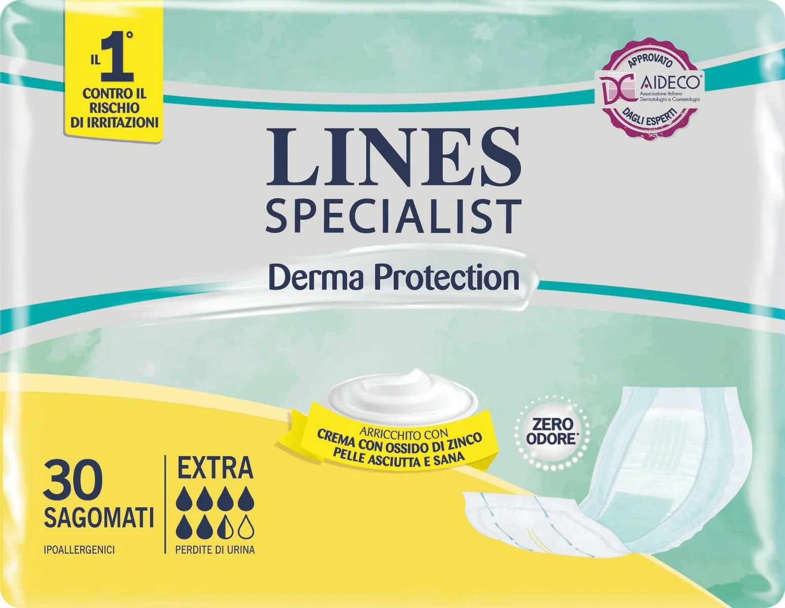 Pañales anatómicos Lines Specialist Derma Extra, 30 unidades, para incontinencia urinaria.