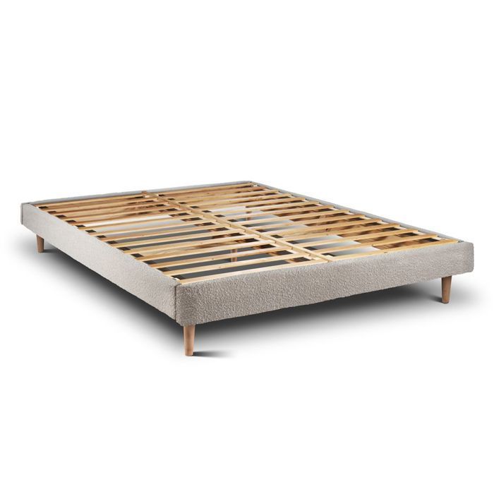 Sommier Kit Bouclette Beige 160x200 H29cm Sommeil de plomb - Sommier en bois massif avec Pieds bois cones 15 cm