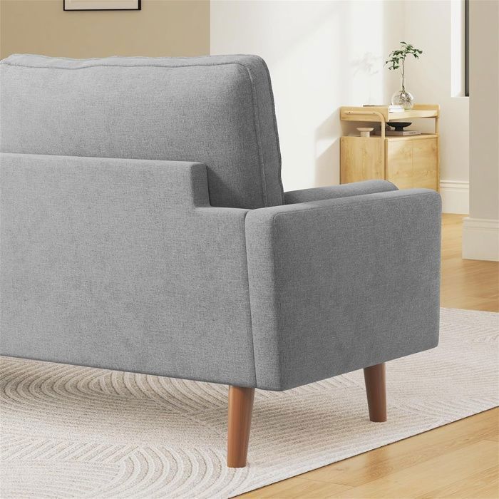 Canapé 3 Places en Tissu  Lin Velours,Fauteuil Scandinave avec 2 Coussins pour Salon,Pied en Bois Massif,77x173x84cm,Gris