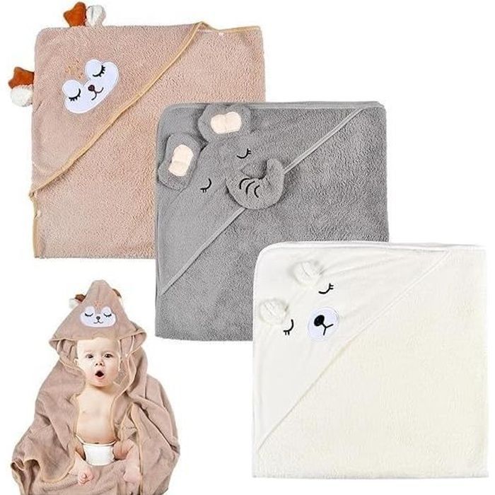 Toalla de baño con capucha para bebé, juego de 3 piezas de capa de baño para bebé, toalla con capucha de bambú, toalla de baño súper absorbente.