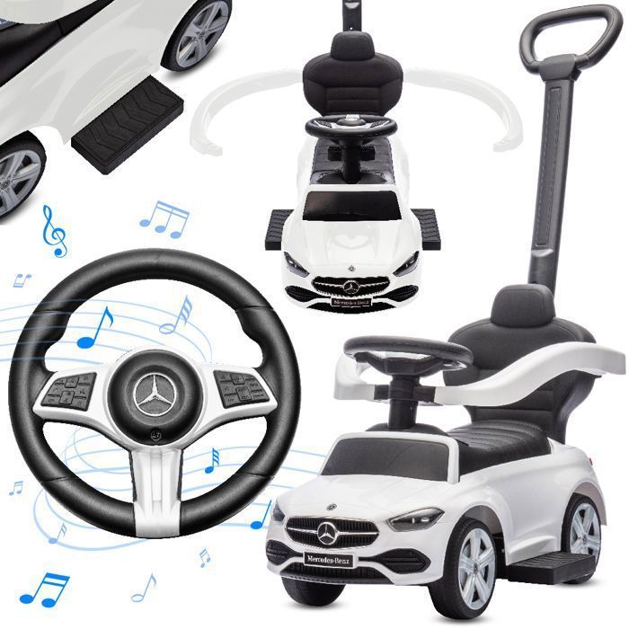 Coche eléctrico infantil Mercedes Clase C - De 12 a 36 meses - Con señal acústica - Reposapiés deslizantes - Compartimento de almacenamiento - Blanco