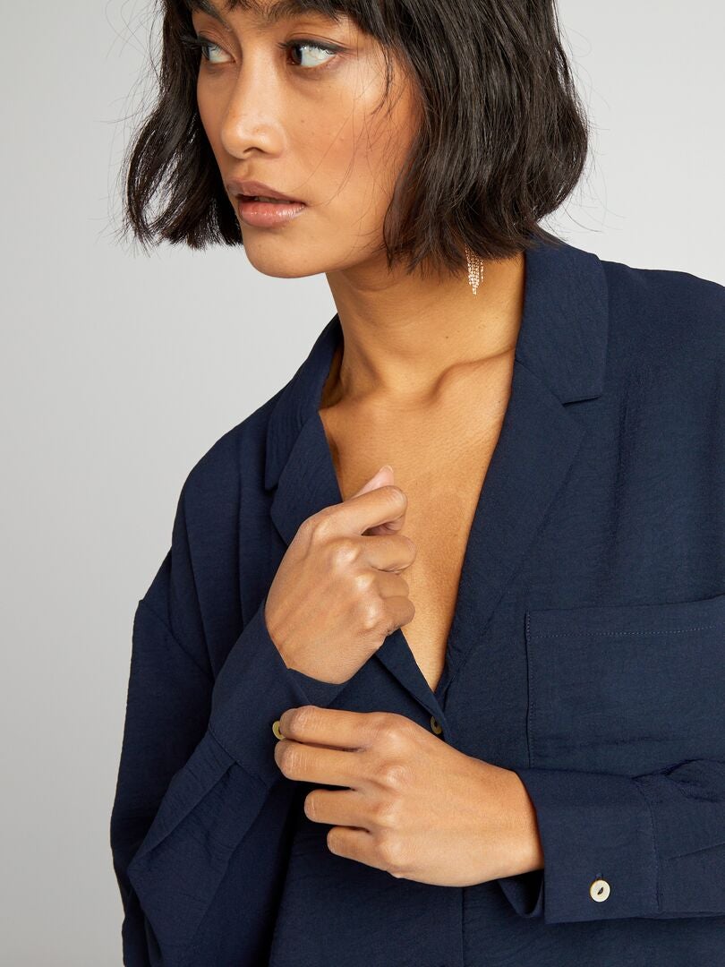 Shirt met lange mouwen en pyjamakraag - BLAUW